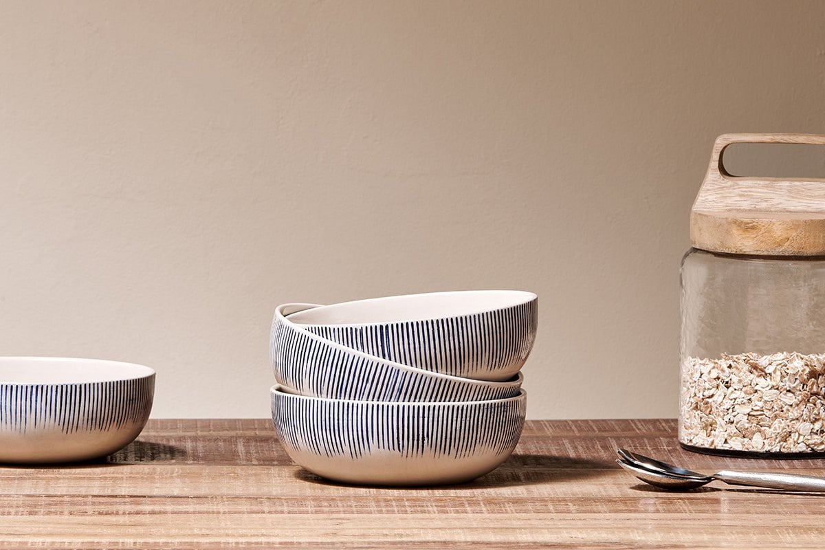 Nkuku Karuma Ceramic Cereal Bowl | Tableware | Blue & White | 5.5 cm x 15 cm (Diameter)