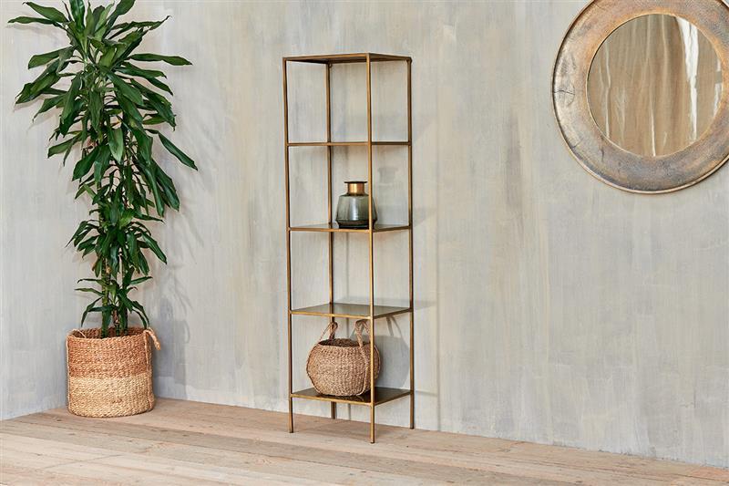 Nkuku Mahi Shelving Unit | Storage Furniture | Gold | 170 x 46 x 36 cm