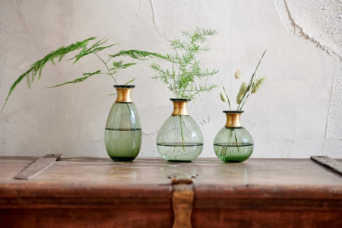 Nkuku Miza Mini Glass Vase | Vases & Planters | Green | Small 11 x 8 cm (Diameter)