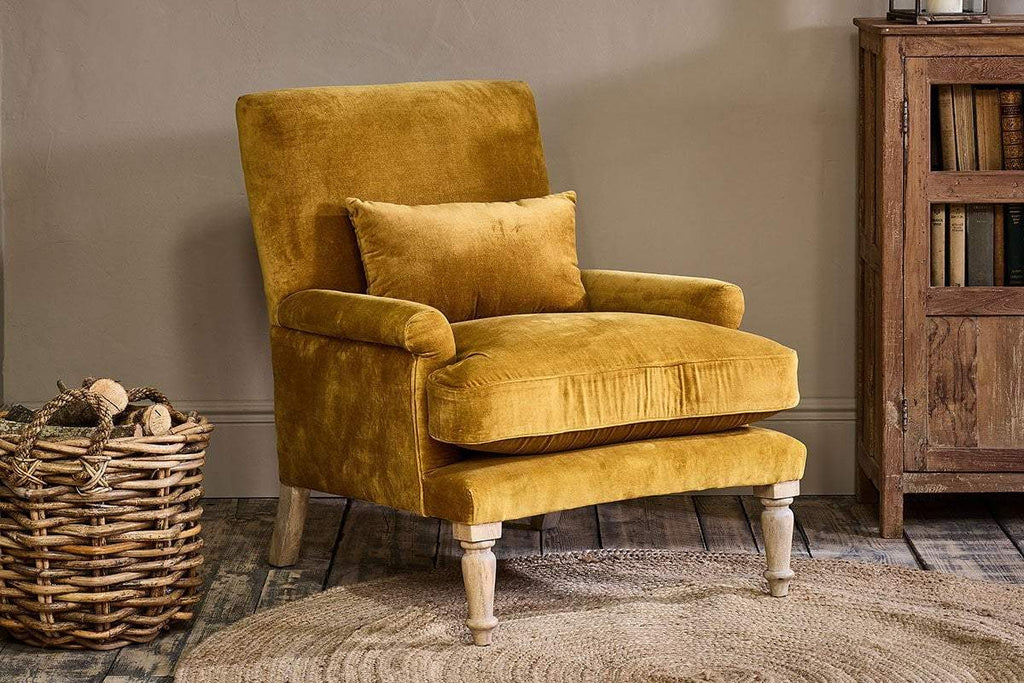 yellow velour chair