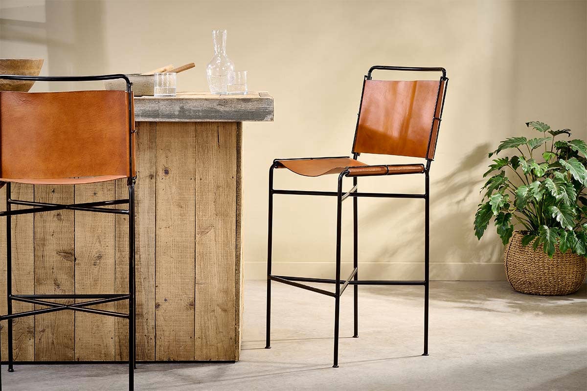 leather sling bar stools