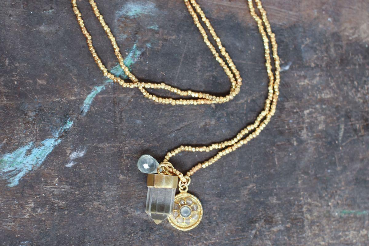 Nkuku Pandita Charm Necklace | Gift Jewellery & Accessories | Gold | Drop 43 x 1.5 x 1 cm
