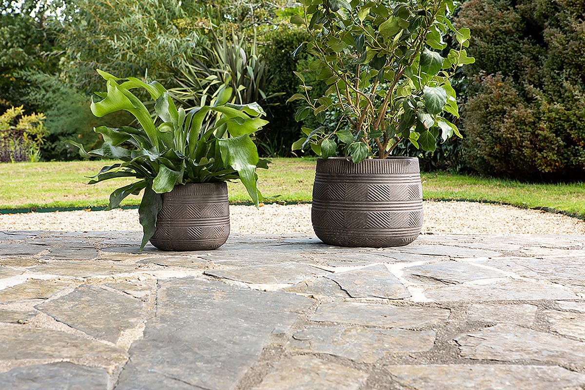 Nkuku Zadie Etched Ceramic Planters Set Of 2 | Vases & Planters | Grey