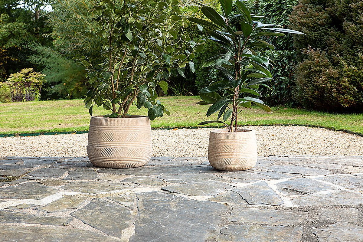 Nkuku Zadie Etched Ceramic Planters Set Of 2 | Vases & Planters | Neutral