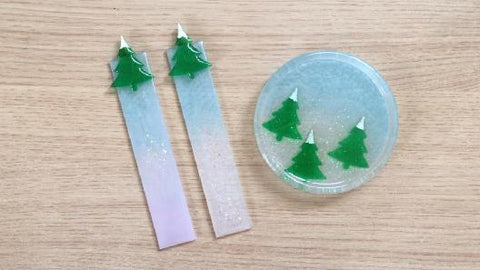 winter trees resin bookmarks and coaster set