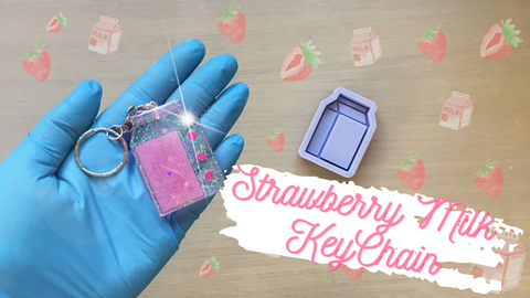 strawberry milk resin key chain