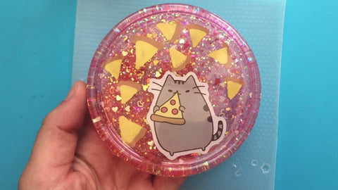 completed pusheen resin coaster 