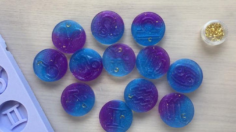 zodiac resin charms demolded from silicone mold