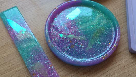 finished resin bookmark and coaster
