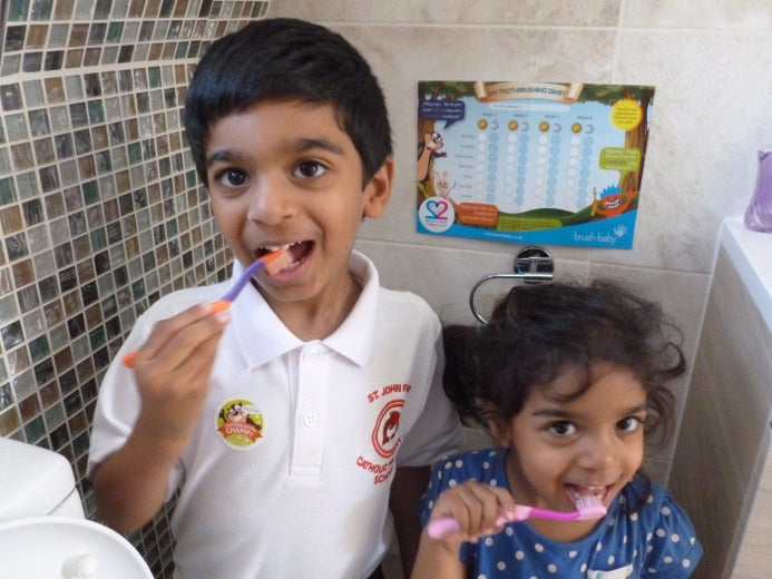 Children brushing teeth dental care