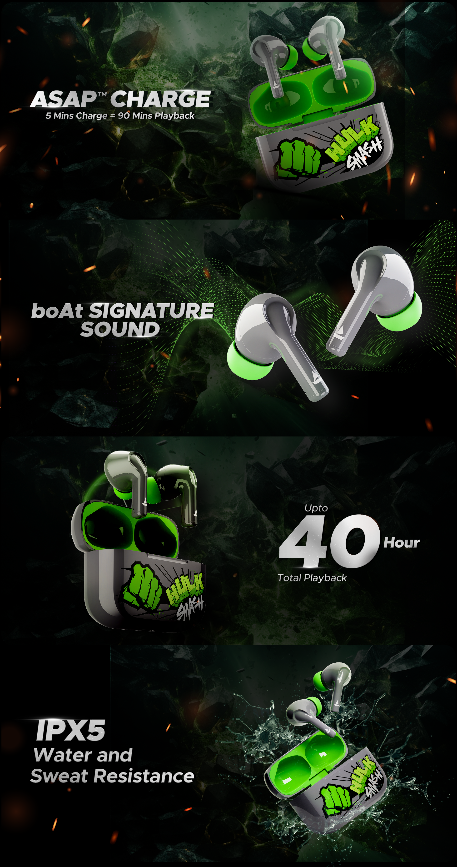 boAt Airdopes 161 Hulk Bluetooth Truly Wireless Earbuds 