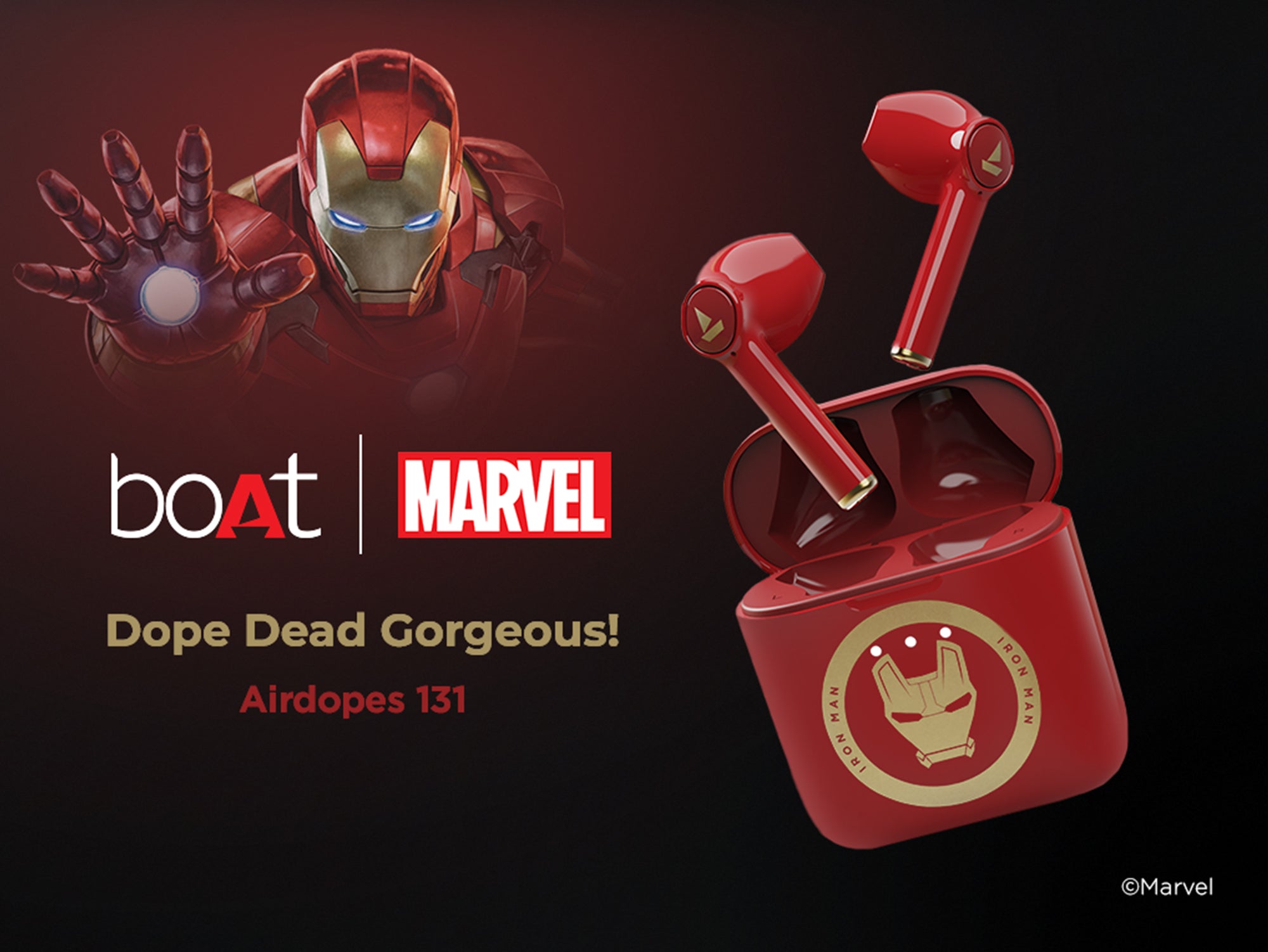 boAt Airdopes 131 Iron Man Marvel Edition | Wireless Earbuds with 13mm Audio Drivers, Upto 15H Playback, IWP Technology, Voice Assistant, Type C Charging - boAt Lifestyle