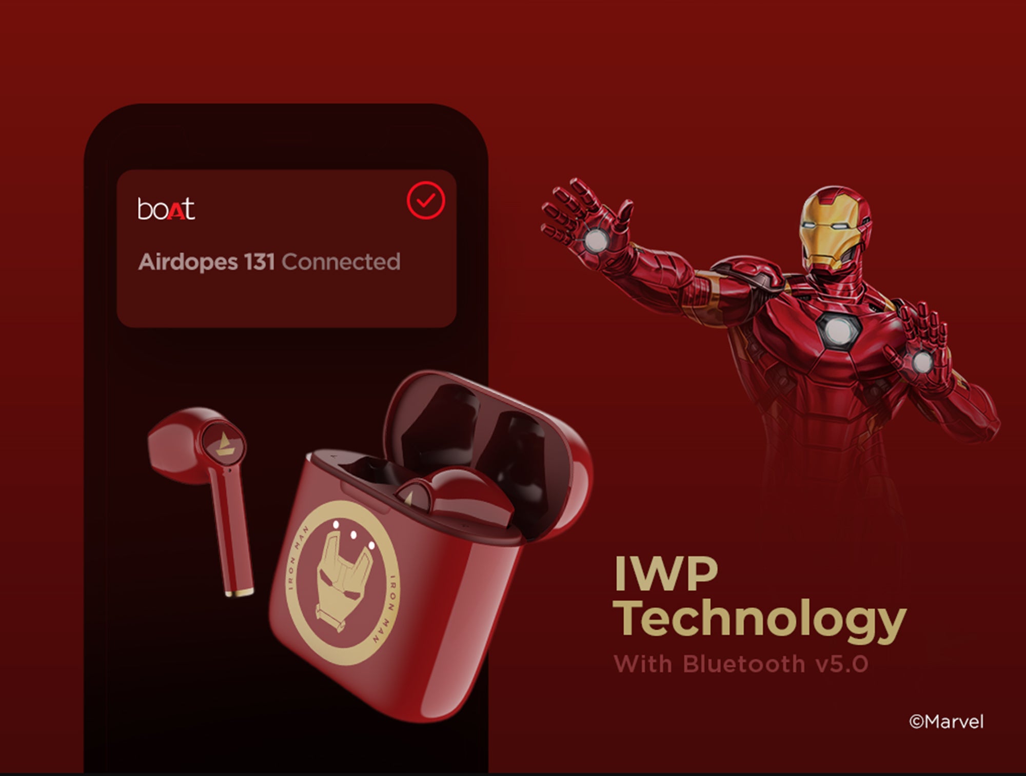 boAt Airdopes 131 Iron Man Marvel Edition | Wireless Earbuds with 13mm Audio Drivers, Upto 15H Playback, IWP Technology, Voice Assistant, Type C Charging - boAt Lifestyle