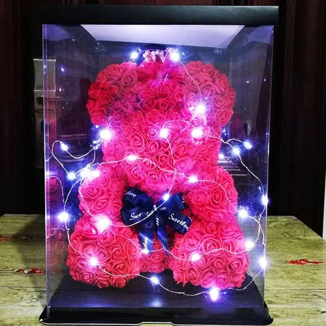 rose bear with lights