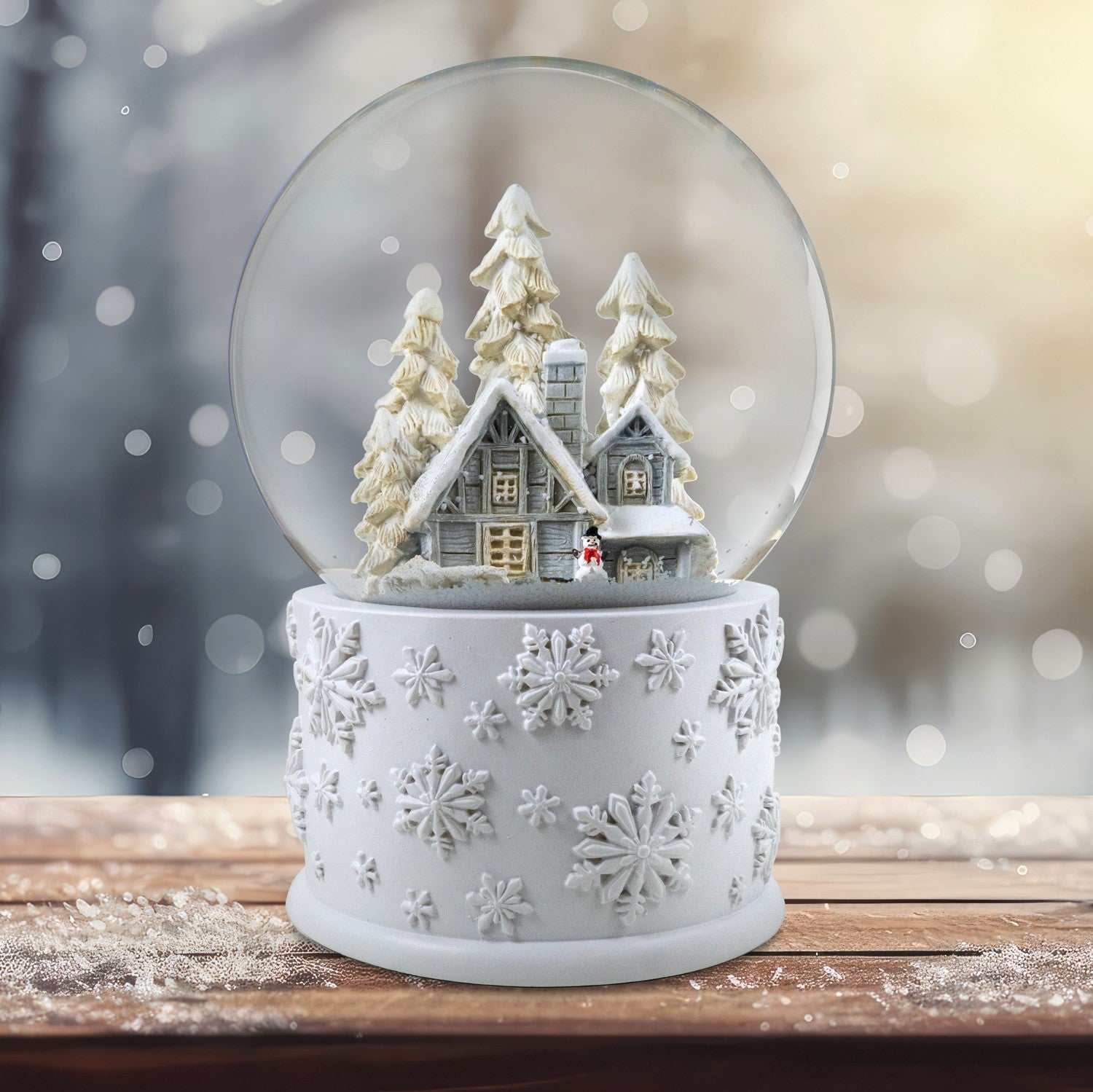 GOLD LIGHTED WATER GLOBE SNOW GLOBE GLITTER WITH CROSS OF HOPE