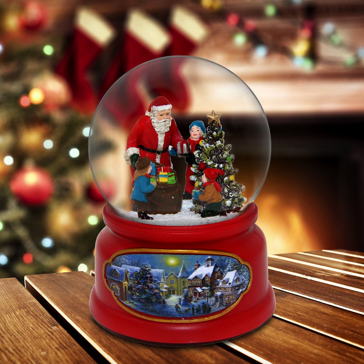 Santa Flying over Village 120mm SnowGlobe - San Francisco Music 