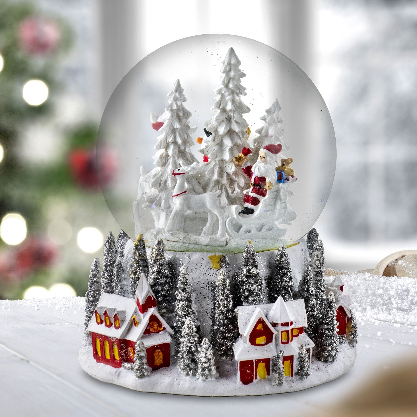 Santa Flying over Village 120mm SnowGlobe - San Francisco Music 