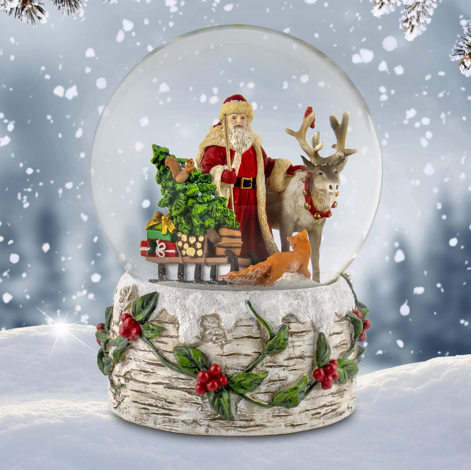 Santa Flying over Village 120mm SnowGlobe - San Francisco Music 