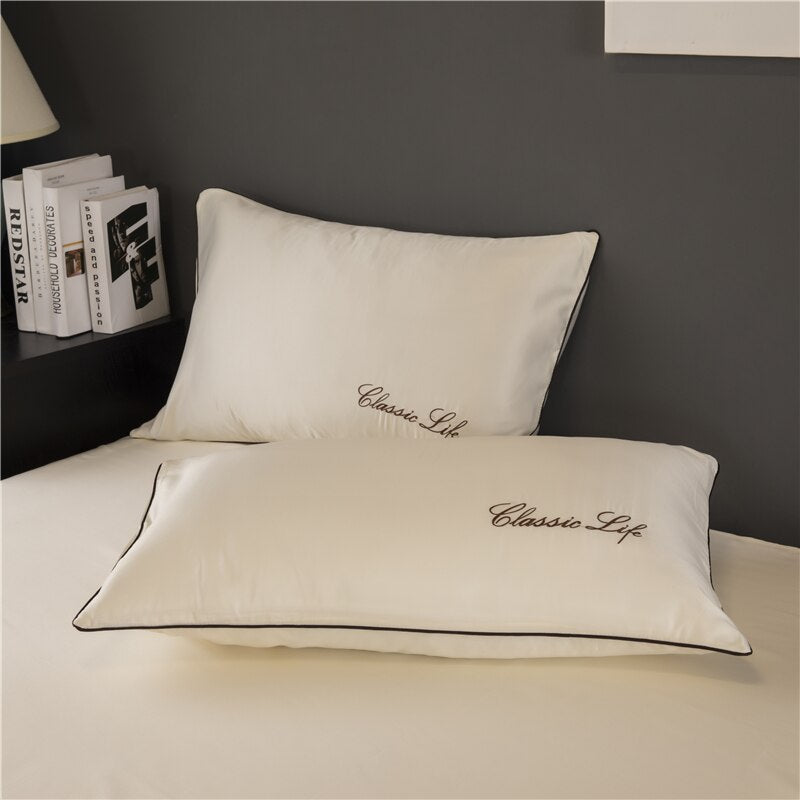 Two Side High Quality Faux Silk Pillowcases High-End Embroidery Solid Color Pillow Case Pillowcase for Healthy Sleep 48x74cm