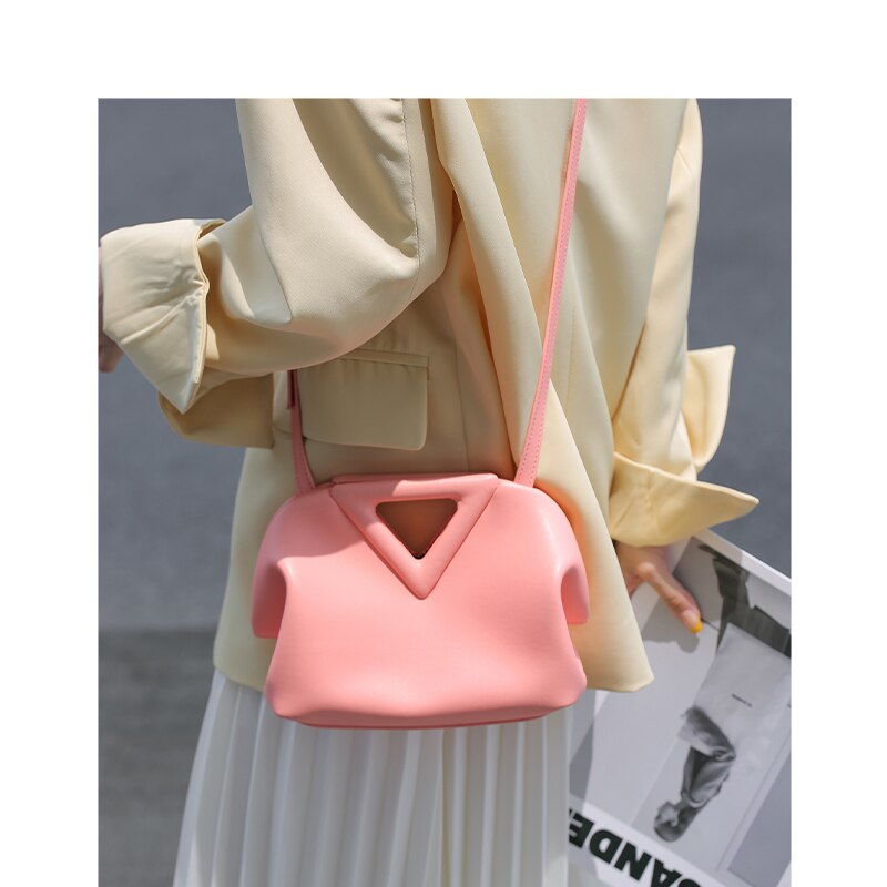 2021 New Luxury Brand Calfskin Soft Leather Candy Color Cloud Inverted Triangle Bag Fashion Shoulder Women's Crossbody Handbag