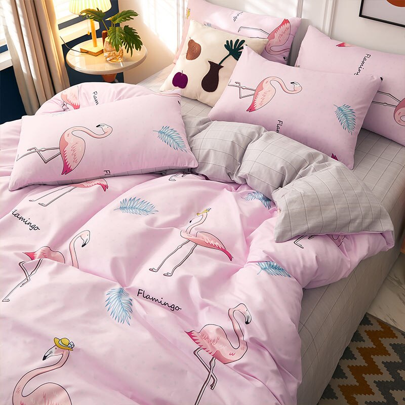 4pcs Nordic Bedding Set , Duvet Cover + Pillow Case + Bed Sheet Home Textiles Bed Sheets Set Washed Cotton A/B side Qulit Sheet