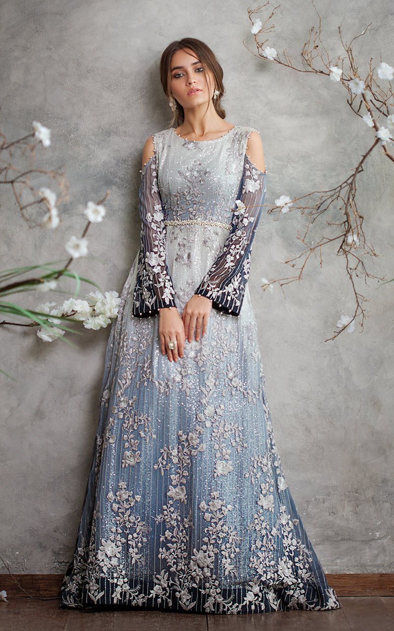 embroidered chiffon gown