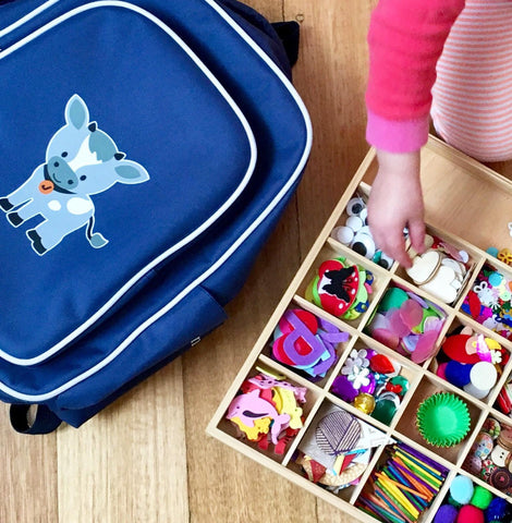 Nesk kids craft box fits perfectly into Jordbarn's Indigo backpack