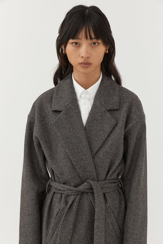 Belted Wool Overcoat Dark Grey – The Slow Label