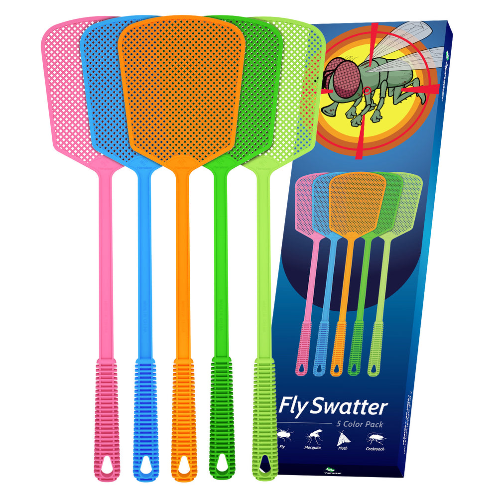 Kensizer 5Pack Large Plastic Fly Swatters Heavy Duty Bug Swat Shatter