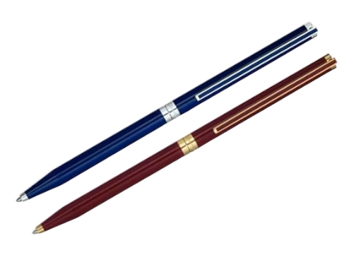 Two S.T. Dupont classique ballpoint pens, in red with gold accents and blue with palladium accents
