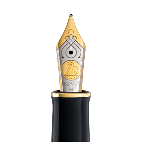 Pelikan fountain pen nib in duotone gold with intricate pelican engraving