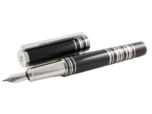 S.T. Dupont Neo-Classique fountain pen with black lacquer and palladium finishes. Palladium circles accent the barrel and the cap of the pen.