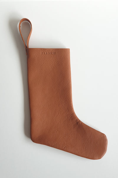 Atley.co Leather handcrafted personalised Christmas Stocking in tan leather made in melbourne