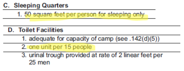 farmworker housing minimums US