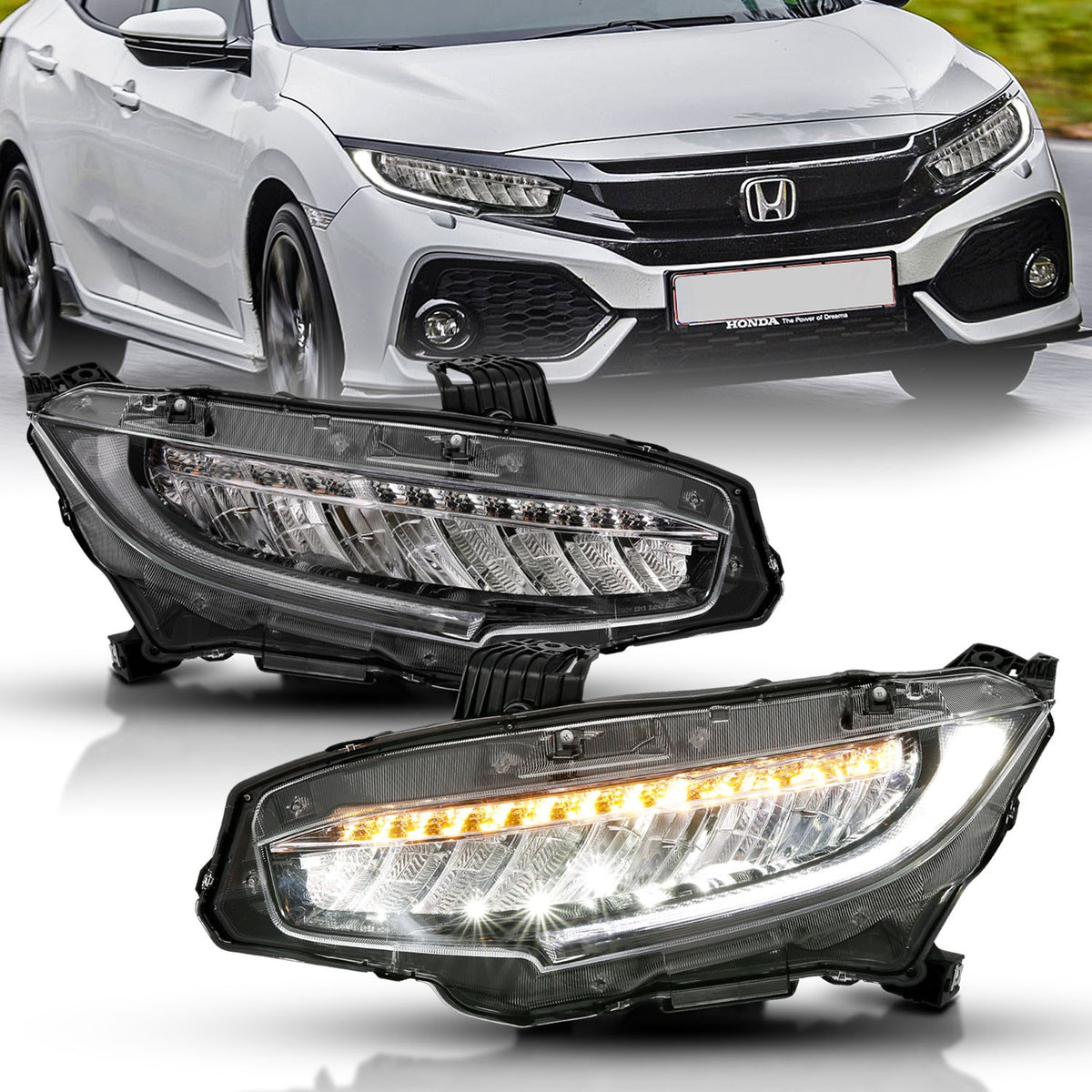 Anzo LED Projector Headlights Honda Civic Sedan (16-17) [Sequential Si