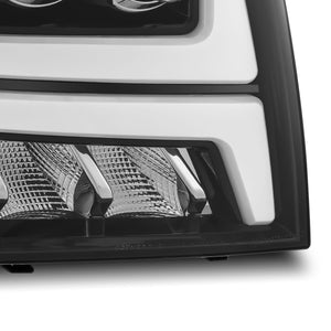 1130.00 AlphaRex Quad 3D LED Projector Headlights Chevy Avalanche [Nova Series - DRL Light Tube] (07-13) Jet Black / Black / Chrome - Redline360