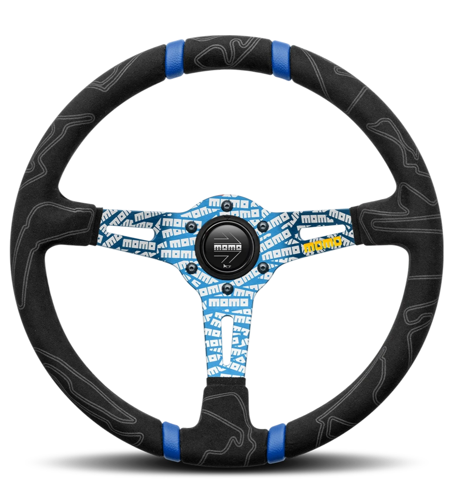 MOMO Steering Wheel (Ultra - Suede - 350mm) Yellow / Red / Blue Marker – Redline360