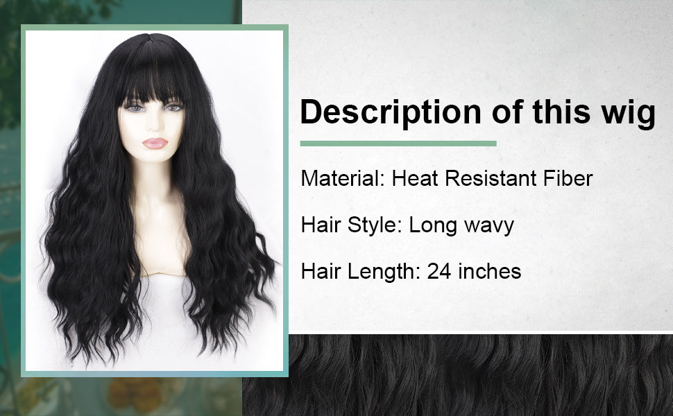 Black Wig with Bangs Synthetic Long Black Wigs for Women Natural Wigs with Bangs