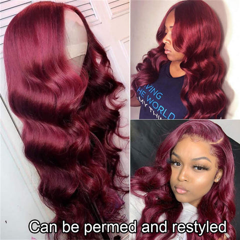 WIGMFG Burgundy Straight 13x4 Lace Front Human Hair Wig for Black Women Brazilian Remy Hair Red Human Hair Wig Pre Plucked with Baby Hair 99J Color