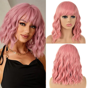 Synthetic Short Bob Wig With Bangs Body Wave Wigs For Women Colorful Cosplay Daily Party Wig Ombre Grey Wigs Heat Resistant 14" - WigMFG