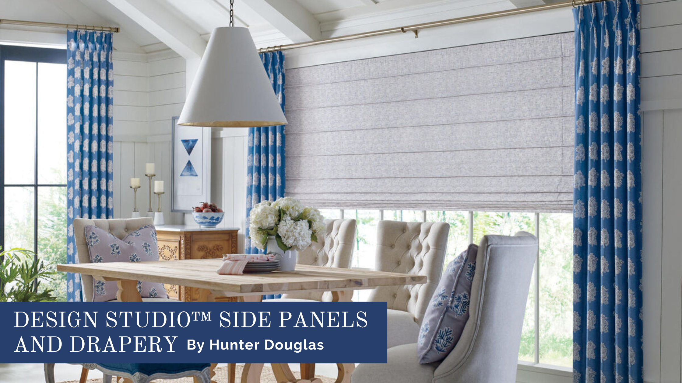 Hunter Douglas Design Studio® roller shades and drapes, summer style 2022 from JC Licht near Chicago, Illinois (IL) and midwest