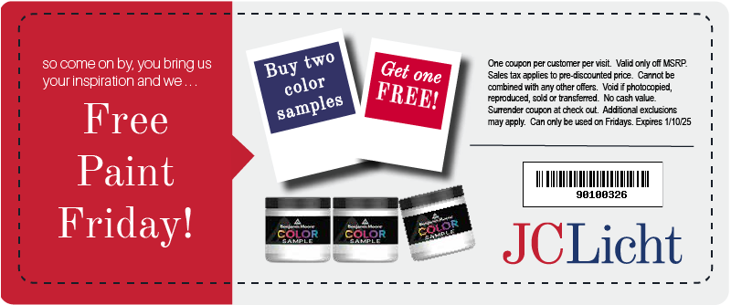 Buy 2 Benjamin Moore Color Samples and Get 1 Free at JC Licht in Chicago.