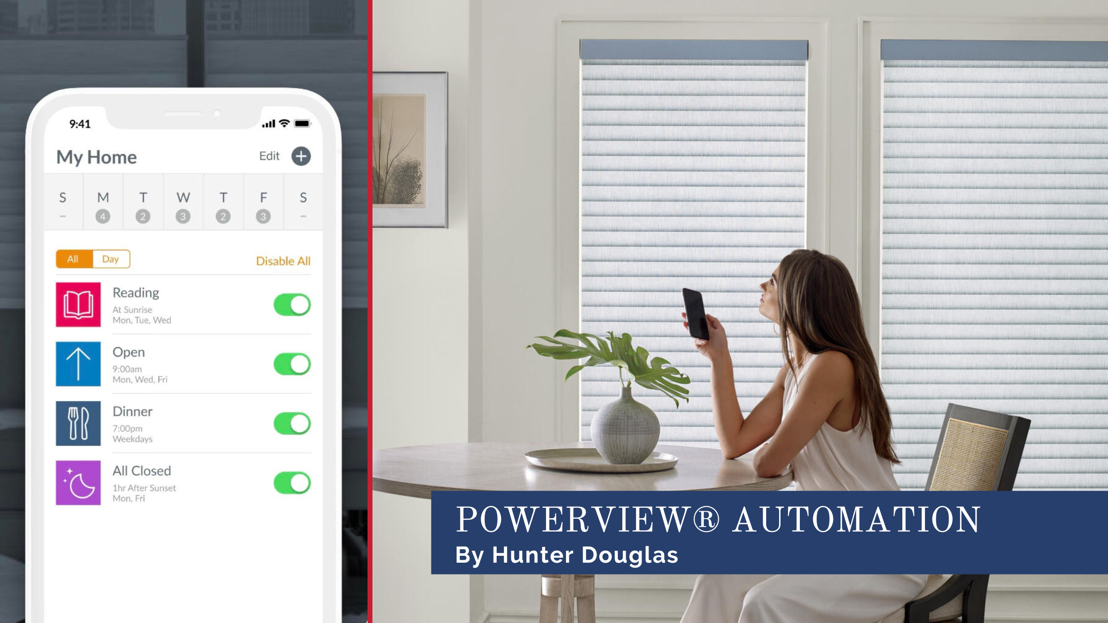 Hunter Douglas PowerView® Automation, motorized blinds, smart house electronics near Chicago, Illinois (IL) and midwest