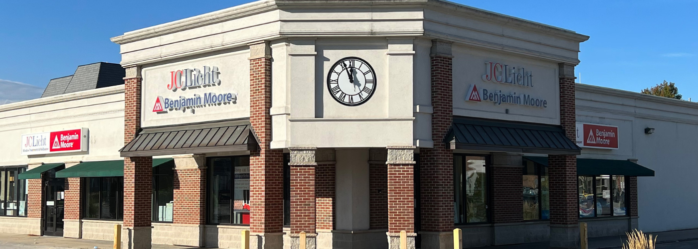 Exterior of JC Licht's Naperville paint store location Illinois.