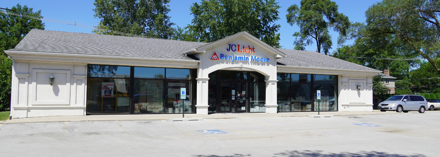 Exterior of JC Licht Wheaton paint store in Illinois.