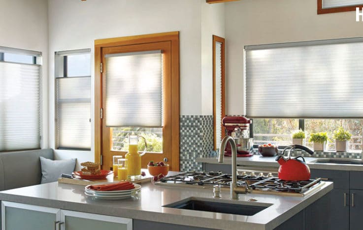 APPLAUSE® window coverings used with Hunter Douglas in a kitchen. Available at JC Licht in Chicago, IL.