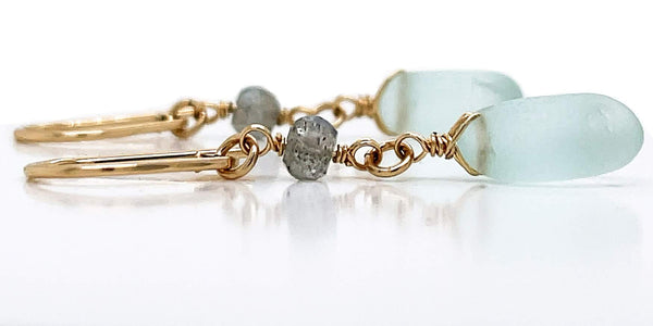 seafoam and labradorite gold eari\rings