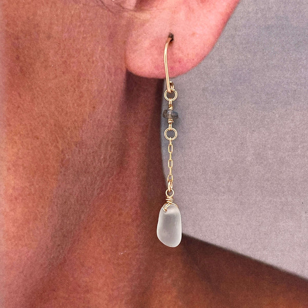 long chain earrings with sea glass and labradorite