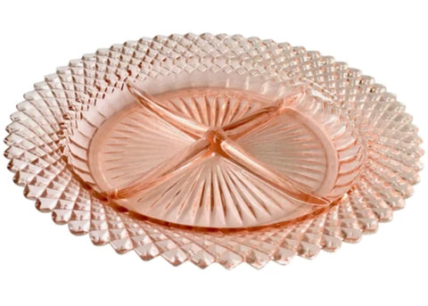 depression glass pink glass serving platter