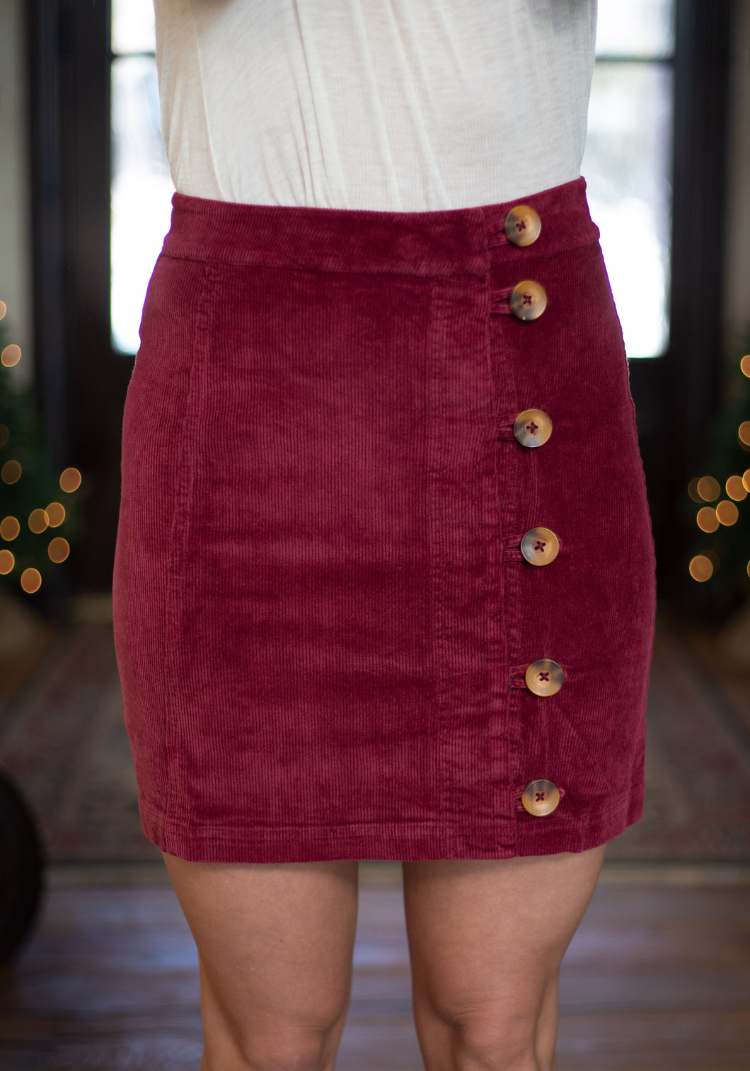 red button down skirt